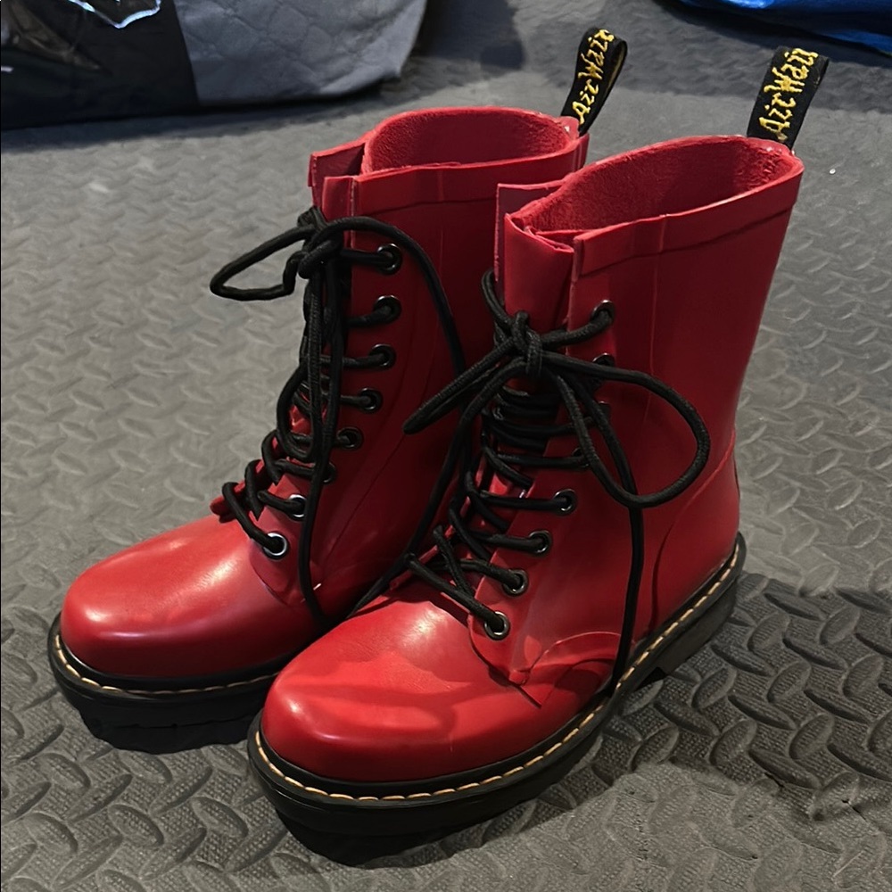 Dr. Martens Women's Red Lace-Up Rain Boots